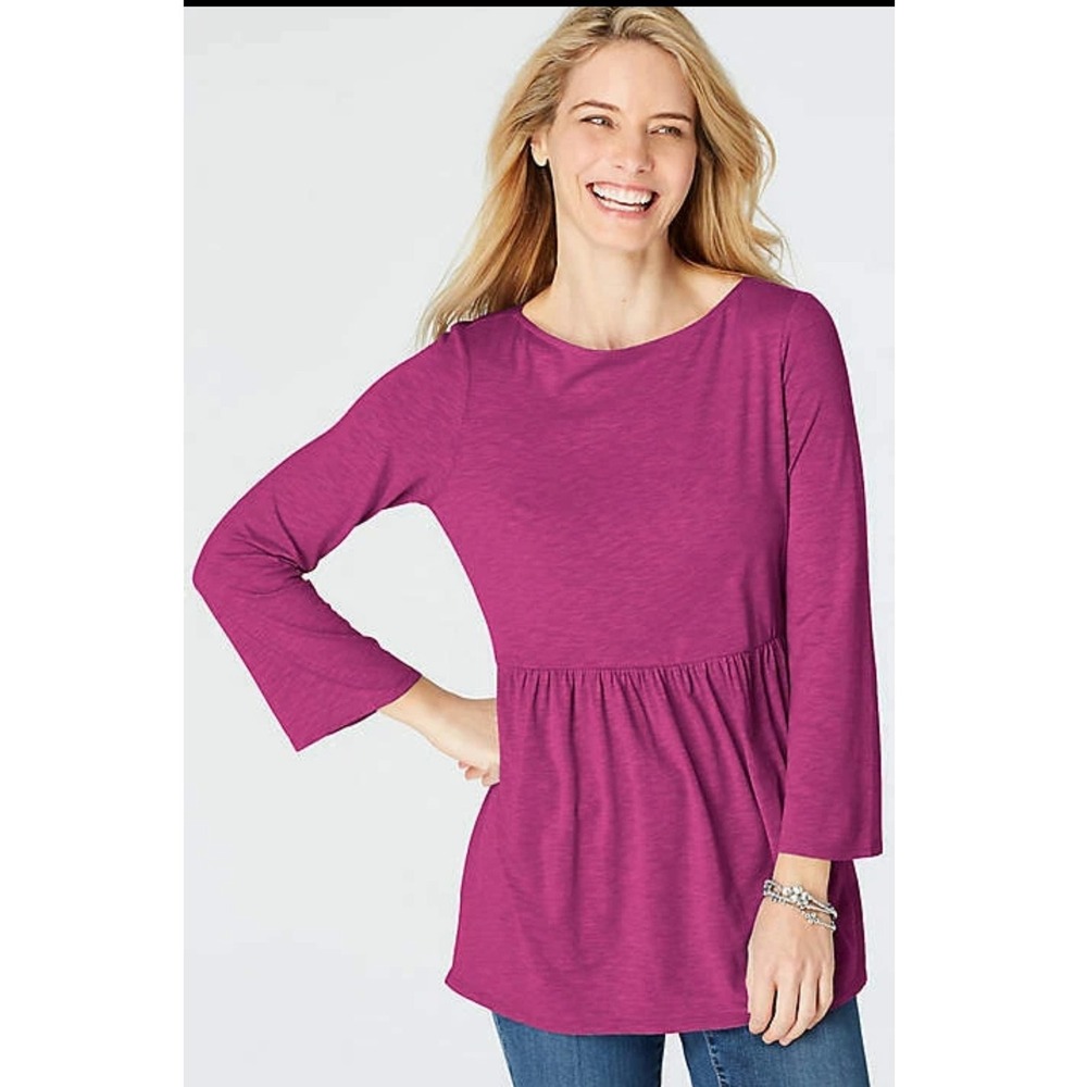 J. Jill -498 Orchid Purple‎ Long Sleeve Boat Neck Babydoll Tunic Women's Small